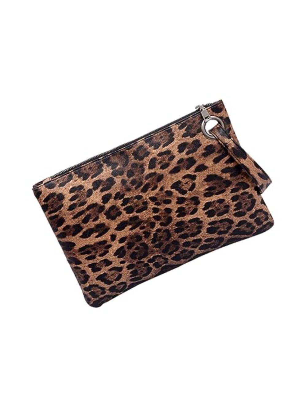 Leopard Print Envelope Clutch Wristlet with Bee Keychain
